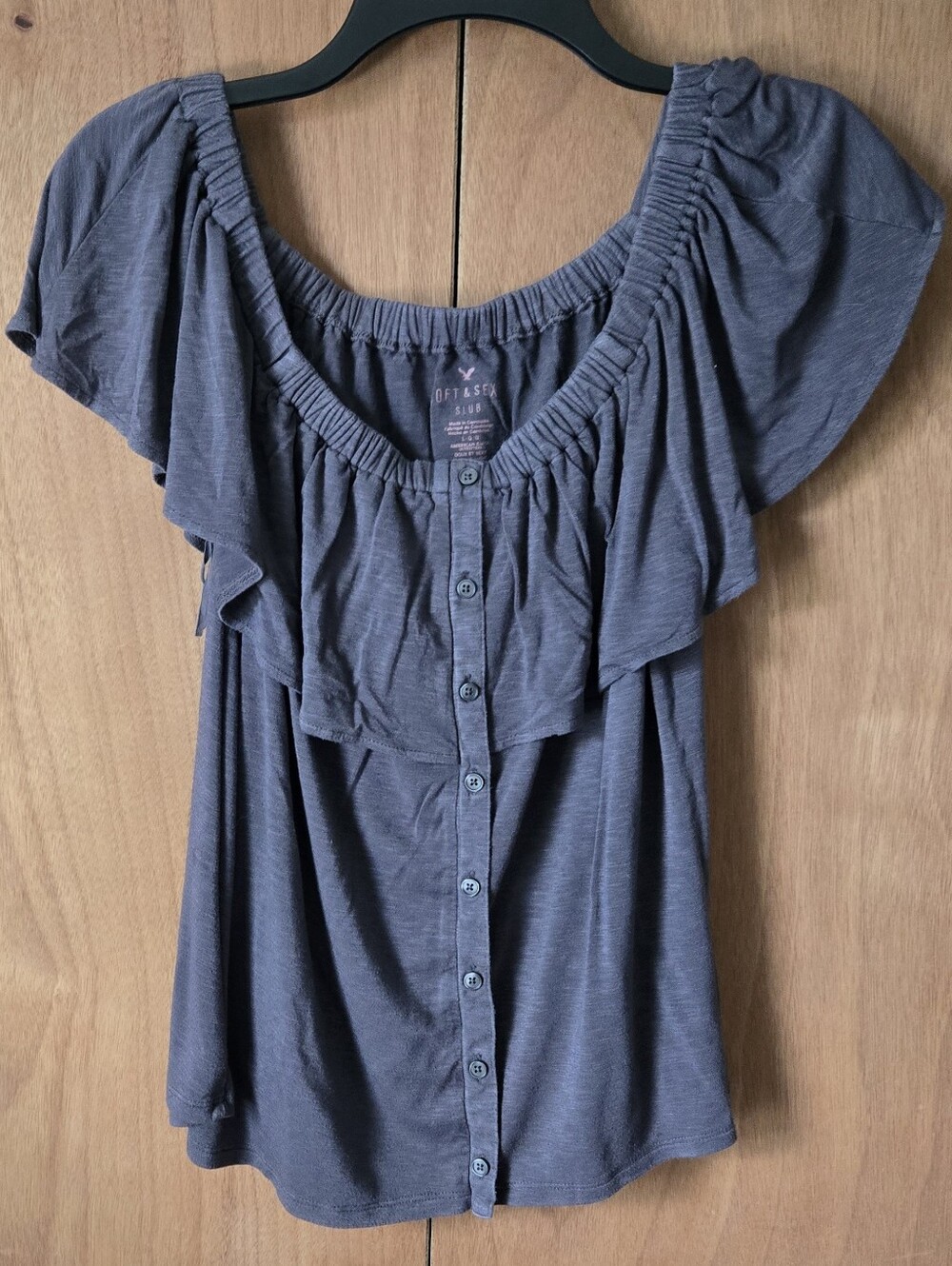 Slate Gray Ruffled Button-Front Top